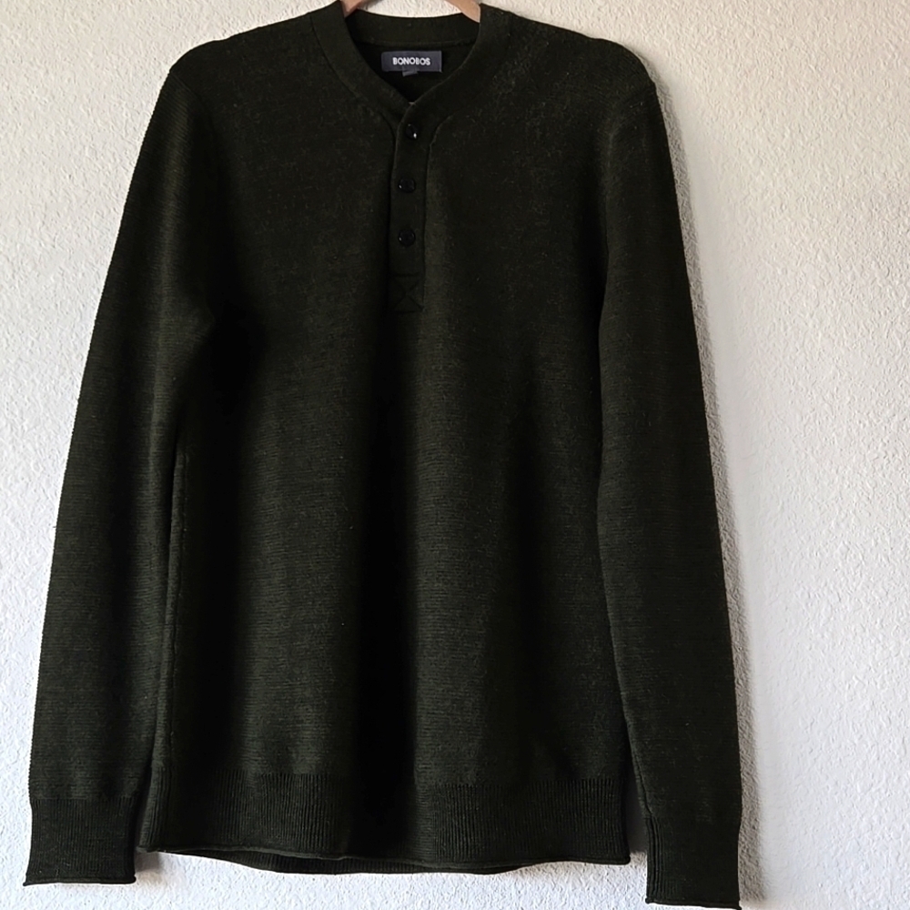 Bonobos Dark Green Academia 100% Extra Fine merino Wool sweater